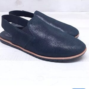 Sorel Ella black metallic suede sz‎ 8 slingback shoes